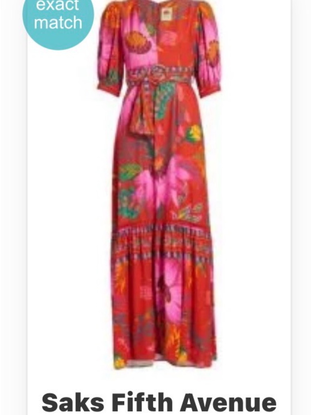 FARM Rio Red Floral Maxi Dress with Pink & Green Accents - Picture 5 of 5